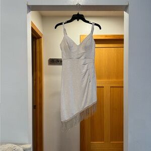 White Glitter Fringe Dress